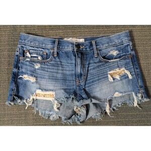 Abercrombie & Fitch Distressed Blue Jean Shorts Size 8 Sequins Cheeky Denim